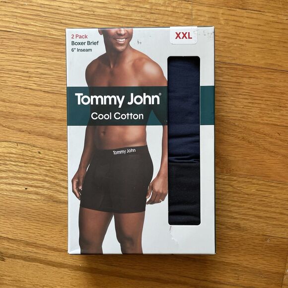 Tommy John Cool Cotton 6-Inch Boxer Brief - XXL - Navy / Black - 2 Pack NEW - Picture 1 of 3